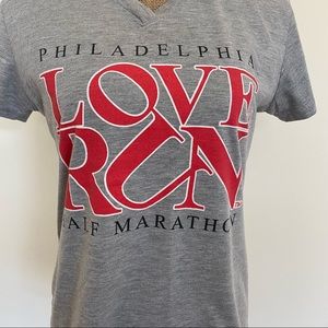 Alanic Love Run Philadelphia Half Marathon Grey V Neck Cotton Tee Shirt Top